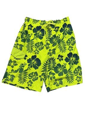 Canyon Creek Swim Trunks Mens Sz Large Hawaiian Floral Green Quick-Dry Pockets